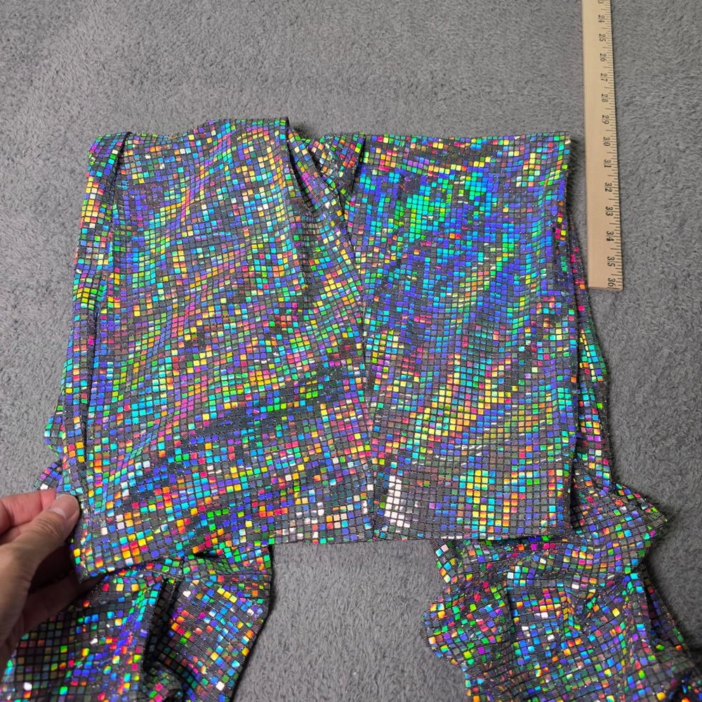 Fashion Nova Womens XL Stacked Leggings Holographic Disco Square Multi DT1521 - Picture 6 of 7